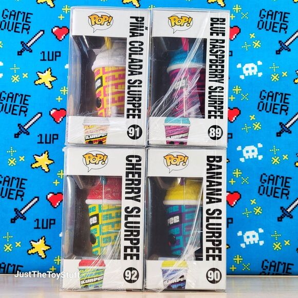 Funko PoP 7Eleven Slurpee Set #89 #90 #91 & #92 Glitter Exclusives + Protectors - Picture 4 of 6